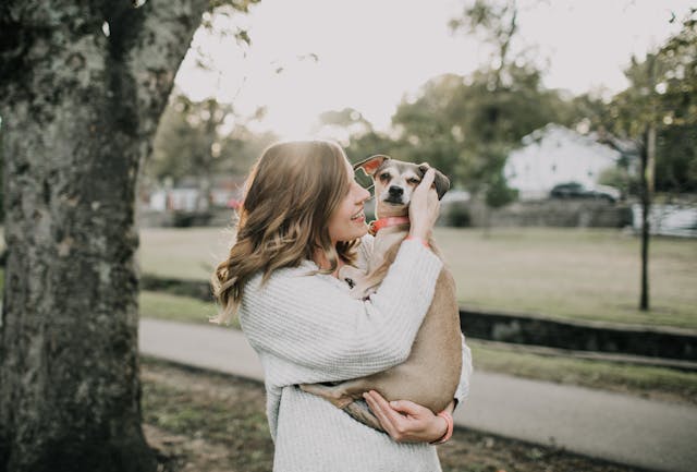 Person holding dog in arms